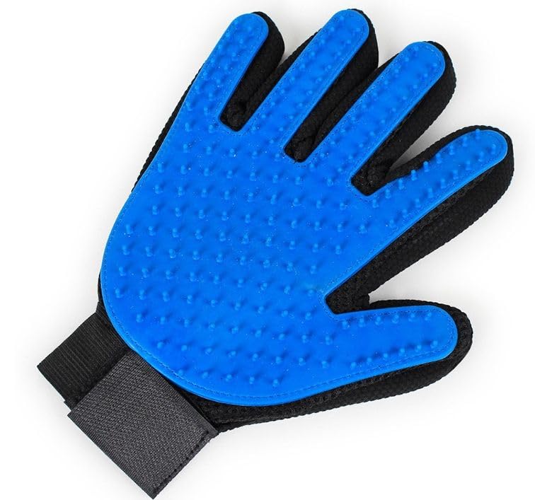 Pet Grooming Glove for Dogs & Cats, Silicone Deshedding Brush, Gentle Hair Remover Mitt with Soft Massage Tips, Bath Grooming Tool for Long & Short Hair, Adjustable Wrist Strap, Blue