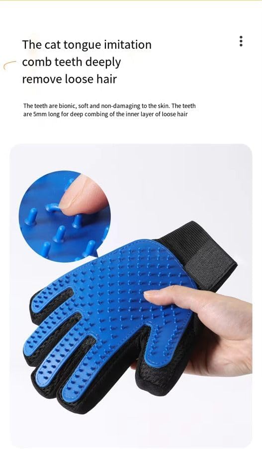 Pet Grooming Glove, Gentle Deshedding Brush, Soft Silicone Tips, Remove Loose Fur & Massage & Groom in One Step, Easy Hair Removal for Dogs, Cats & Horses, Breathable, Adjustable Fit, Left & Right