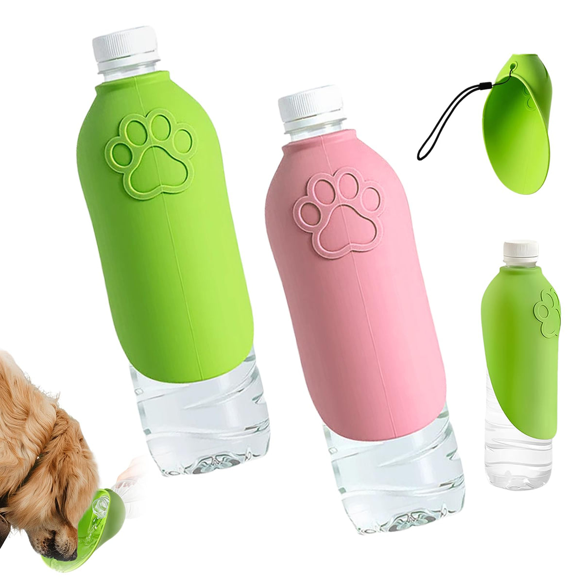 Dog Portable Water Bottle,Foldable Dog Water Bowl for Walks,Green