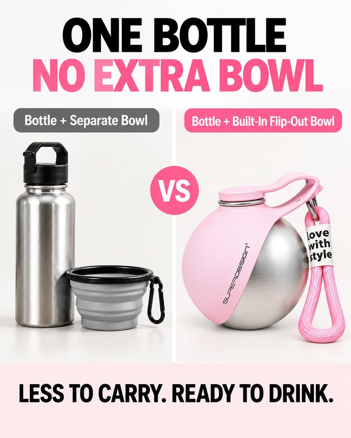 Portable Dog Water Bottle with Collapsible Bowl for Small Dogs & Puppy