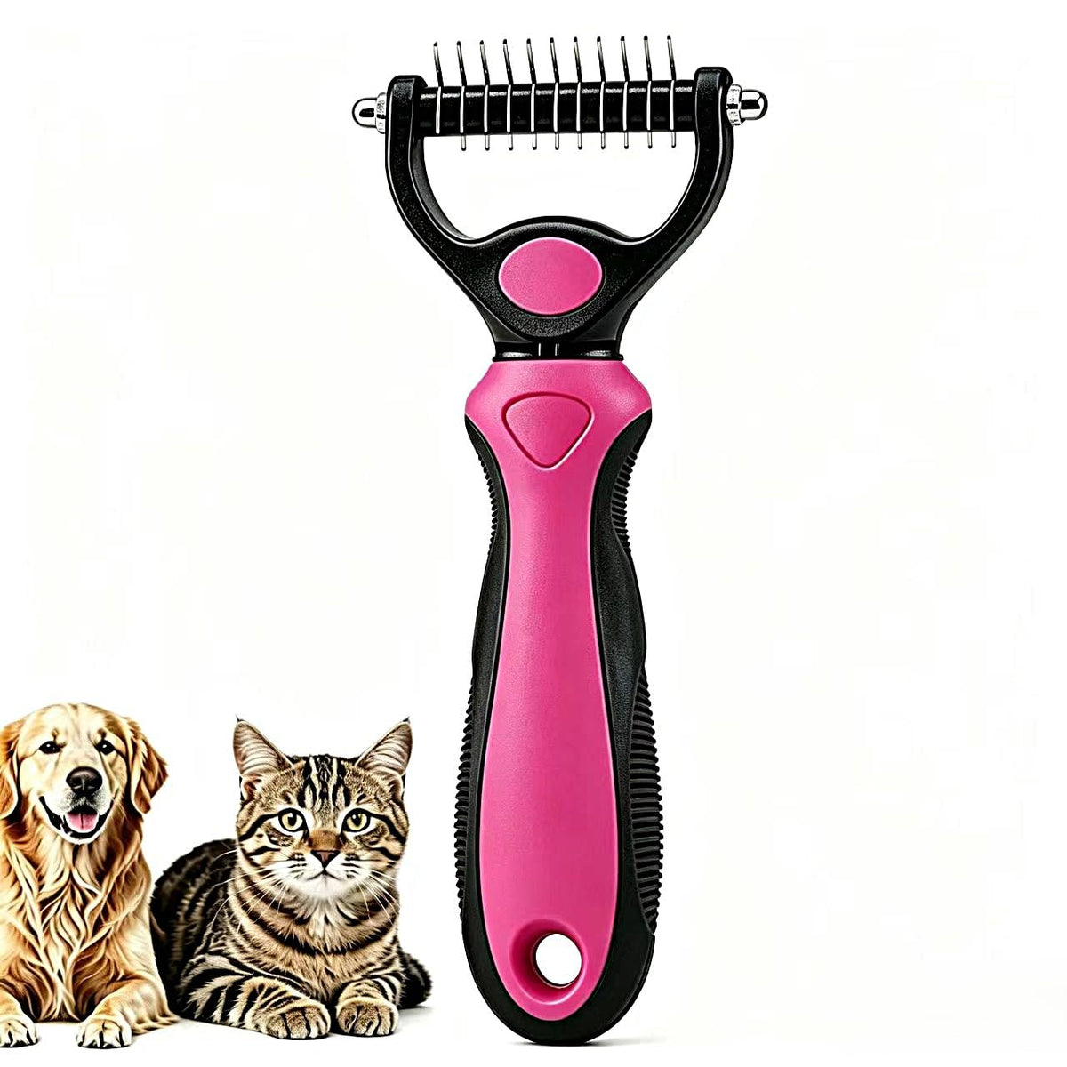 2-in-1 Dog & Cat Deshedding Brush, 17cm Long Stainless Steel Dog Rake Brush for Shedding, Pet Grooming Tool & Greyhound Comb for Mats, Tangles & Loose Undercoat, Non-Slip TPR Handle