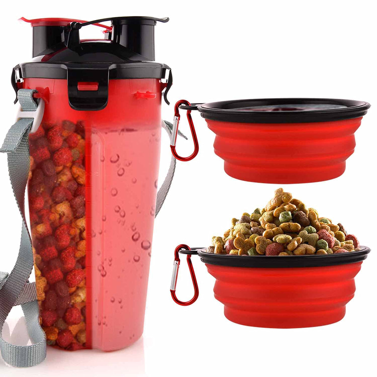 Guardians Dog Travel Water Bottle Collapsible Bowls, 2 in 1 Pet Food Container with Collapse Bowls, Outdoor Portable Water Bowls for Walking, Traveling, Camping and Hiking (Pink)