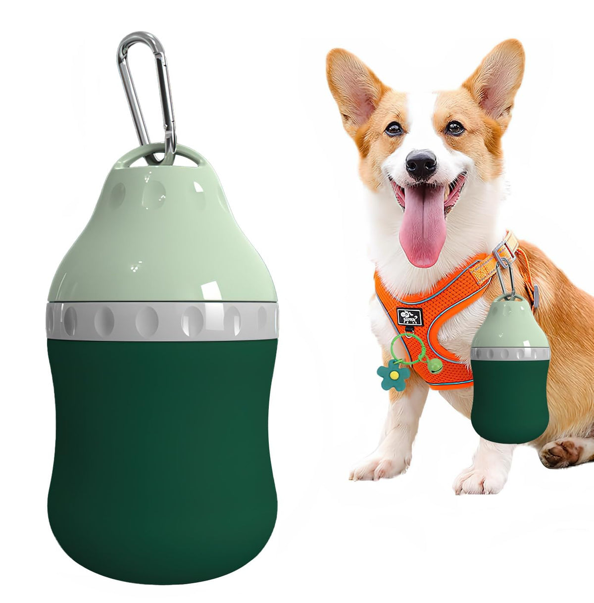 Dog Travel Water Bottle Detachable Bowl Leak Proof Portable ,Silicone Bottle Body,Collapsible and Suitable for Small Pets for Outdoor Walking, Hiking, Travel (Green2, 200ml2)