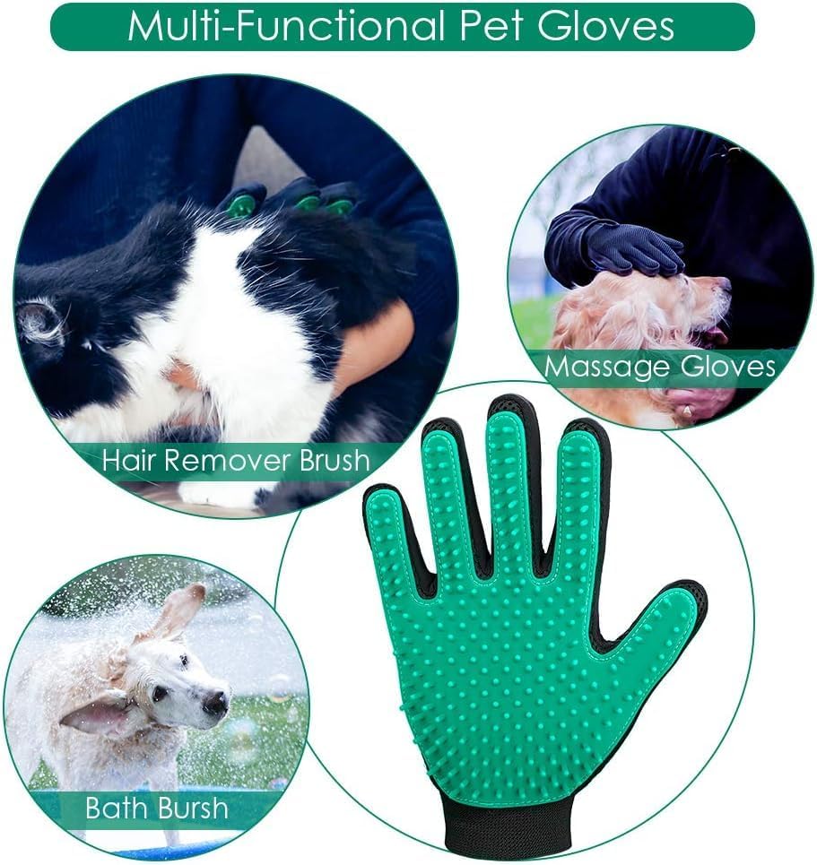 Pet Hair Removal Glove with 255 Silicone Tips for Dogs & Cats, Right Green
