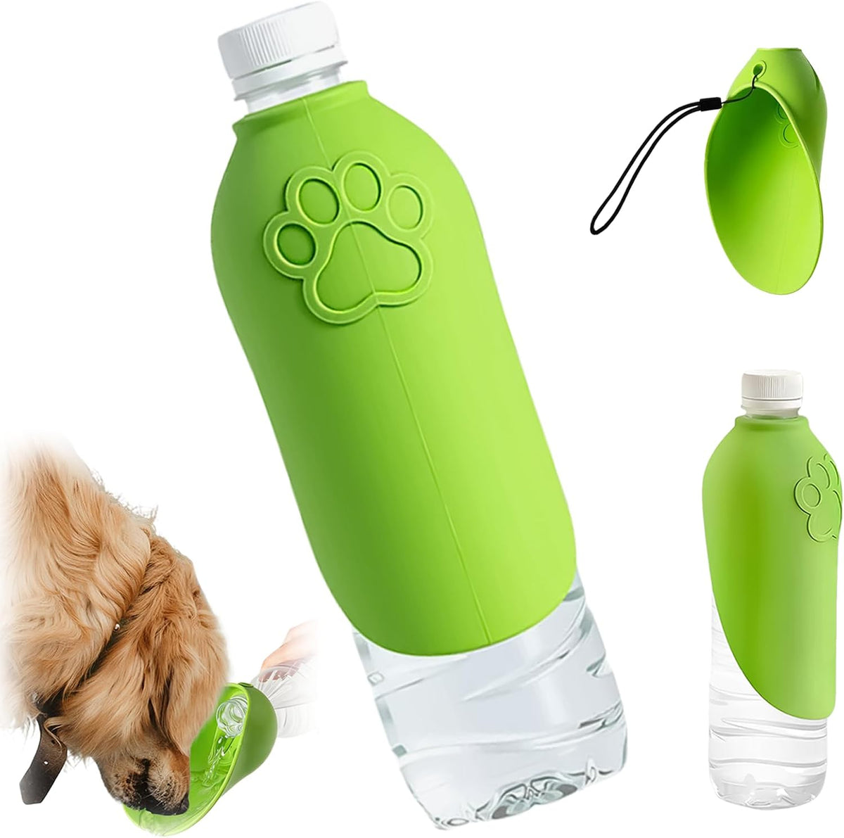 Dog Portable Water Bottle,Foldable Dog Water Bowl for Walks,Green
