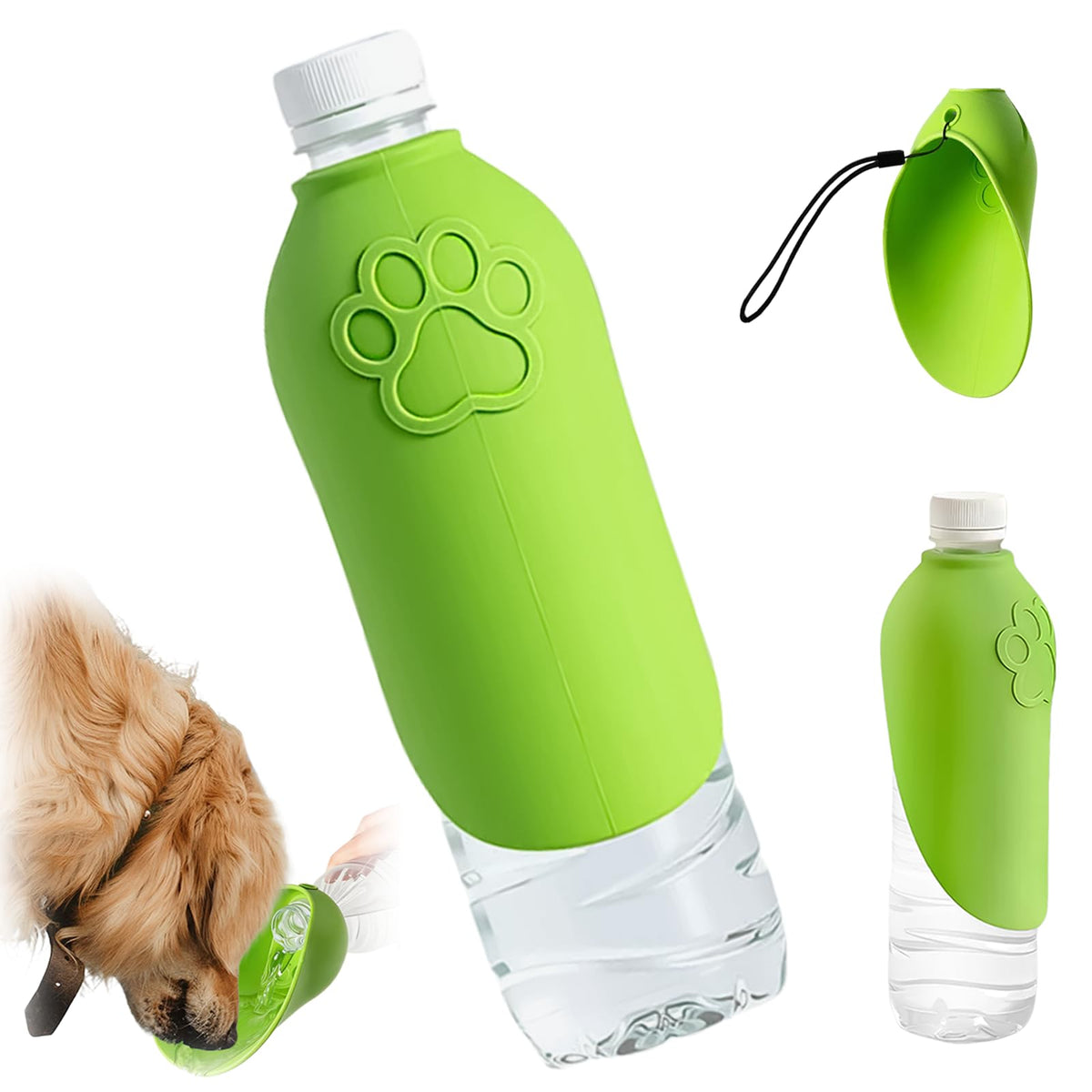 Dog Portable Water Bottle,Foldable Dog Water Bowl for Walks,Green