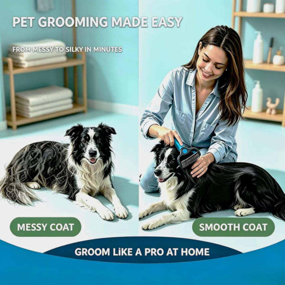 2-in-1 Dog & Cat Deshedding Brush, 17cm Long Stainless Steel Dog Rake Brush for Shedding, Pet Grooming Tool & Greyhound Comb for Mats, Tangles & Loose Undercoat, Non-Slip TPR Handle