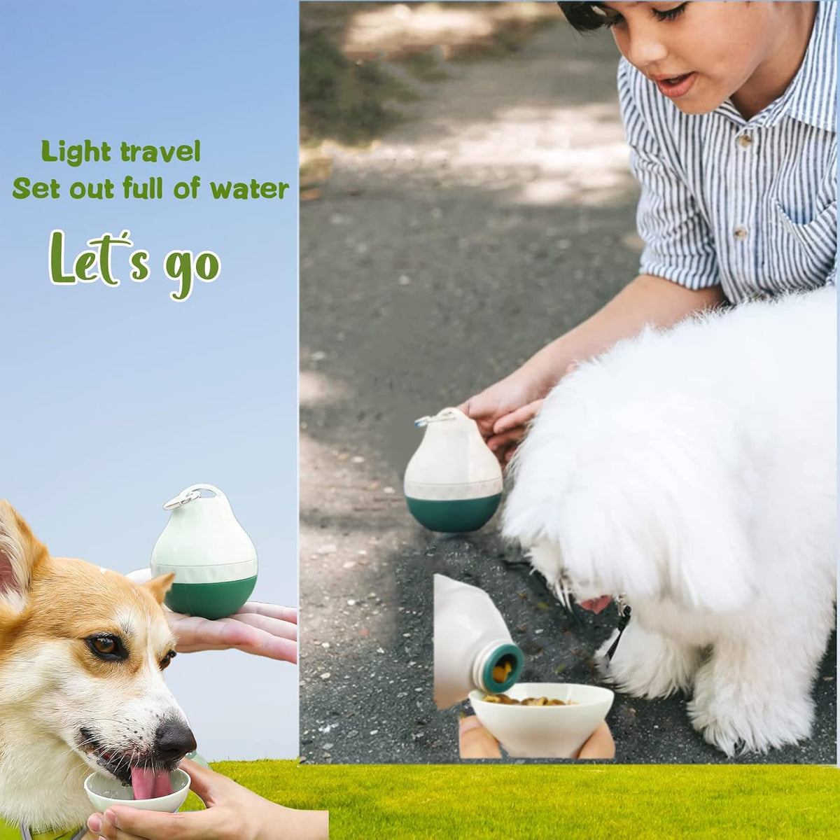 Dog Travel Water Bottle Detachable Bowl Leak Proof Portable ,Silicone Bottle Body,Collapsible and Suitable for Small Pets for Outdoor Walking, Hiking, Travel (Green2, 200ml2)