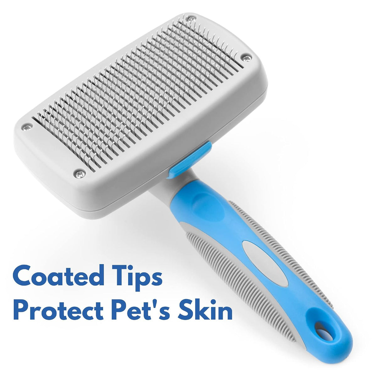 Freshly Bailey Self Cleaning Slicker Brush for Dogs and Cats - Hair Brush for Medium to Long-haired Pets - Effective, Comfortable, and Easy to Clean - White and Blue