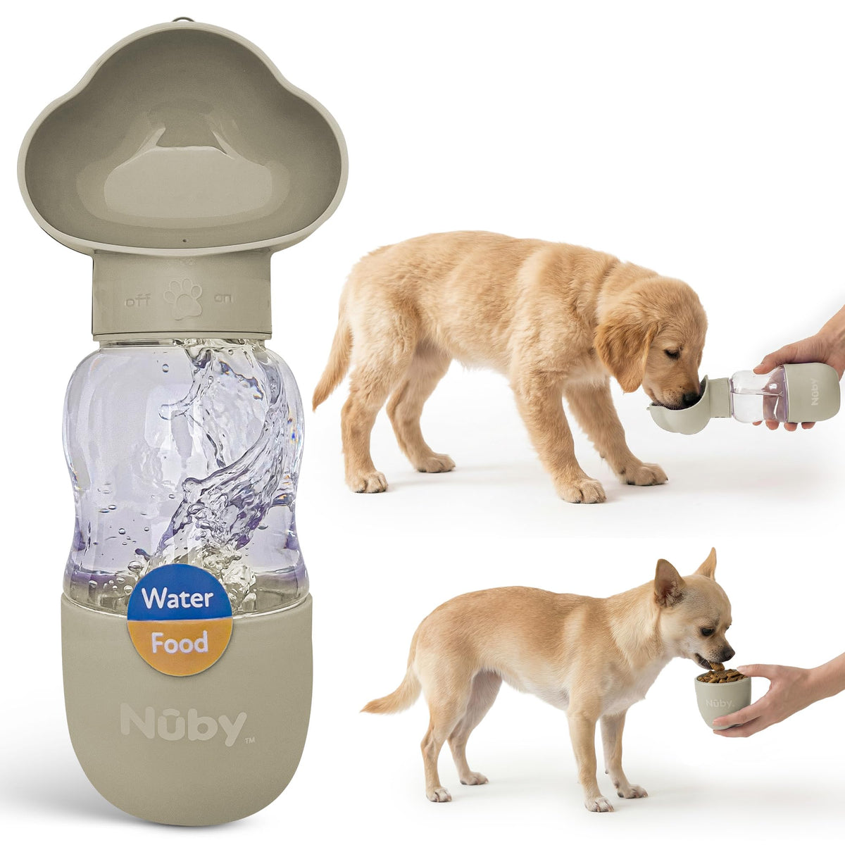 Nuby Dog Water Bottle, Portable Pet Travel Bottle, Water and Food Container for Dogs, Leak-Proof, Easy Carry Strap, Puppy Essentials, 10oz Water & 6.76oz Food Capacity, Lavender