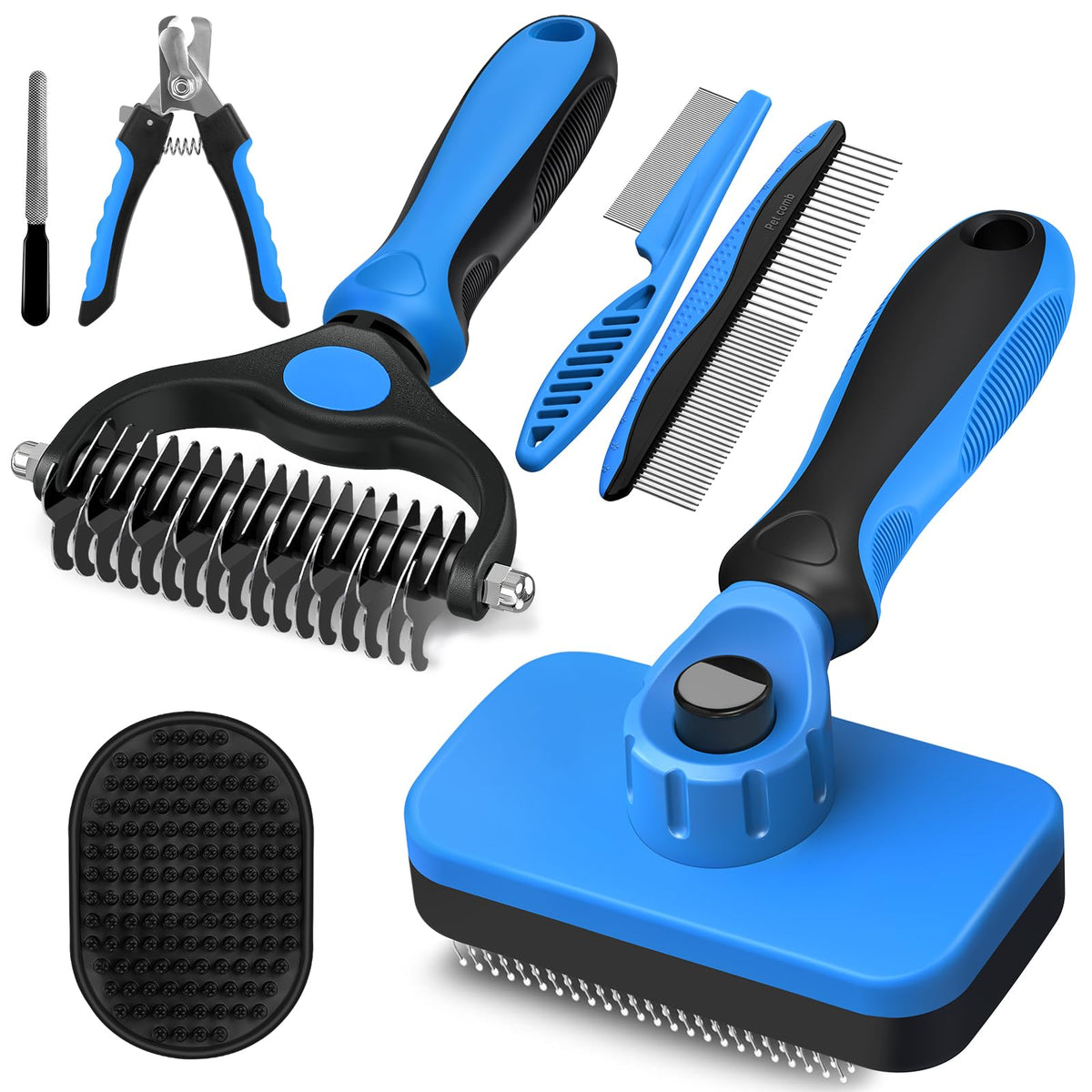 Professional 3PCS Self Cleaning Slicker Brush & Pet Grooming Rake & Flea Comb for Dogs,Cats and Horses | Double-Sided Dematting Comb & Skin Friendly Deshedding Grooming Tool | Pet Supplies