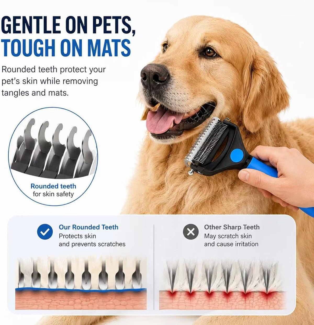 Deshedding Dog Brush,3-in-1 Undercoat Rake for Dogs (Blue)