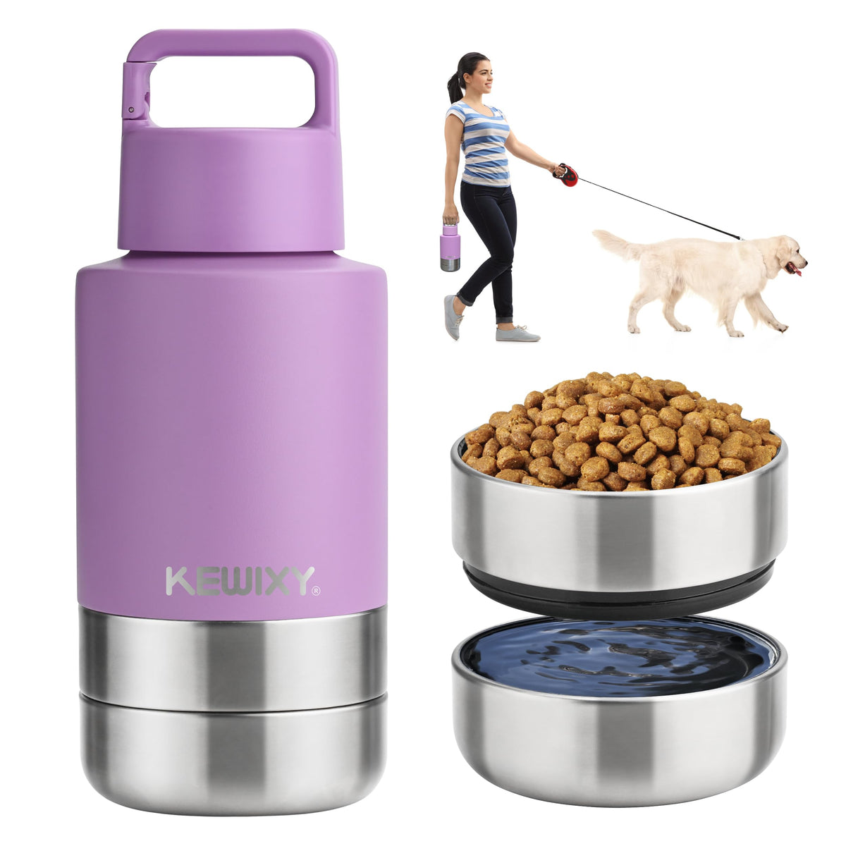 KEWIXY Insulated Dog Travel Water Bottle With Detachable Bowls, Ideal Gifts for Dog Lovers, Portable Water Bottle Dispenser, For Walking, Hiking, Camping, Outdoor (Black:Dogs Better, 32 Oz)