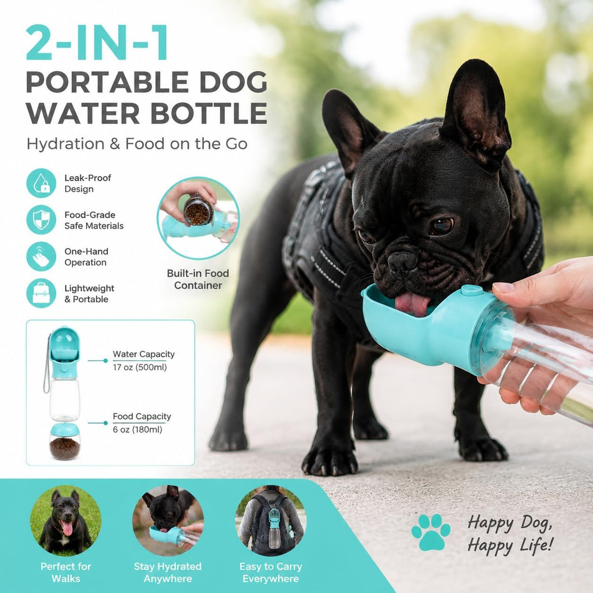 2-in-1 Dog Cat Portable Water & Food Travel Dispenser Bottle(Pink)
