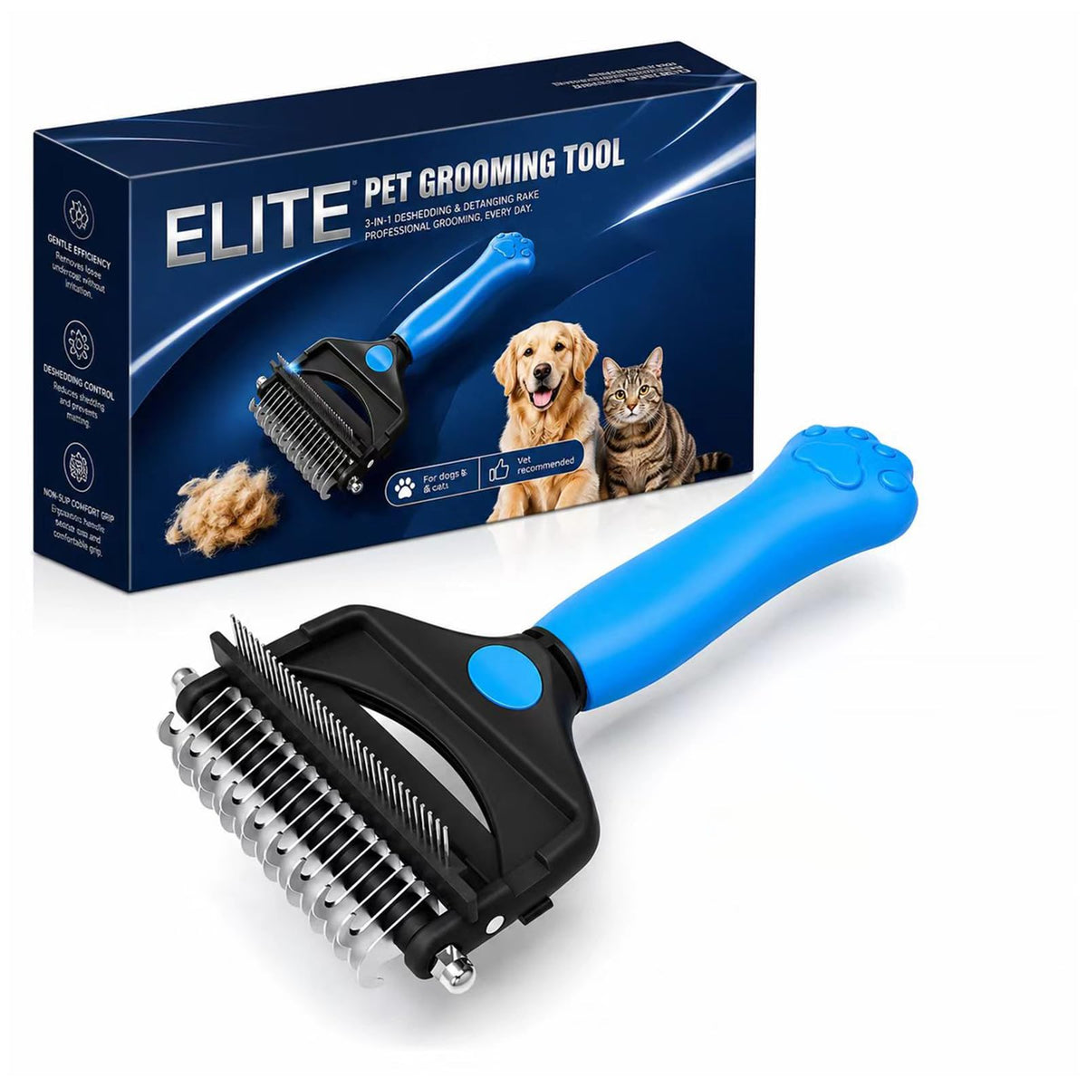 Deshedding Dog Brush,3-in-1 Undercoat Rake for Dogs (Blue)