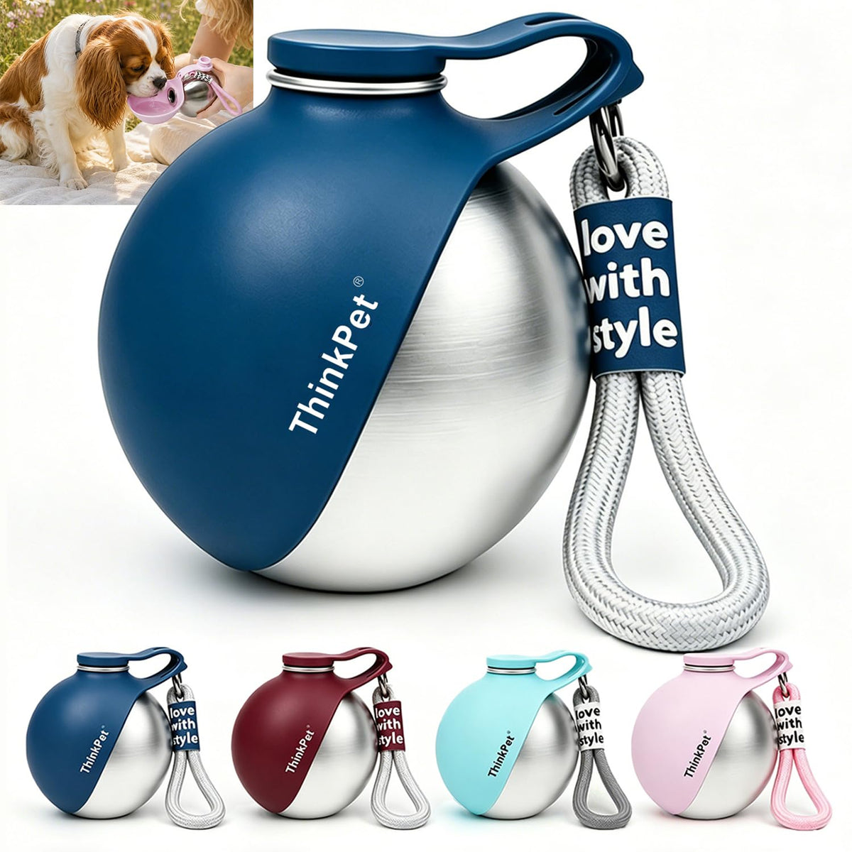 ThinkPet Leafsip 285ML Dog Water Bottle, Leak-Proof Portable, Pink