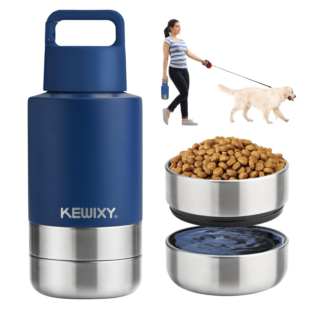 KEWIXY Insulated Dog Travel Water Bottle With Detachable Bowls, Ideal Gifts for Dog Lovers, Portable Water Bottle Dispenser, For Walking, Hiking, Camping, Outdoor (Black:Dogs Better, 32 Oz)