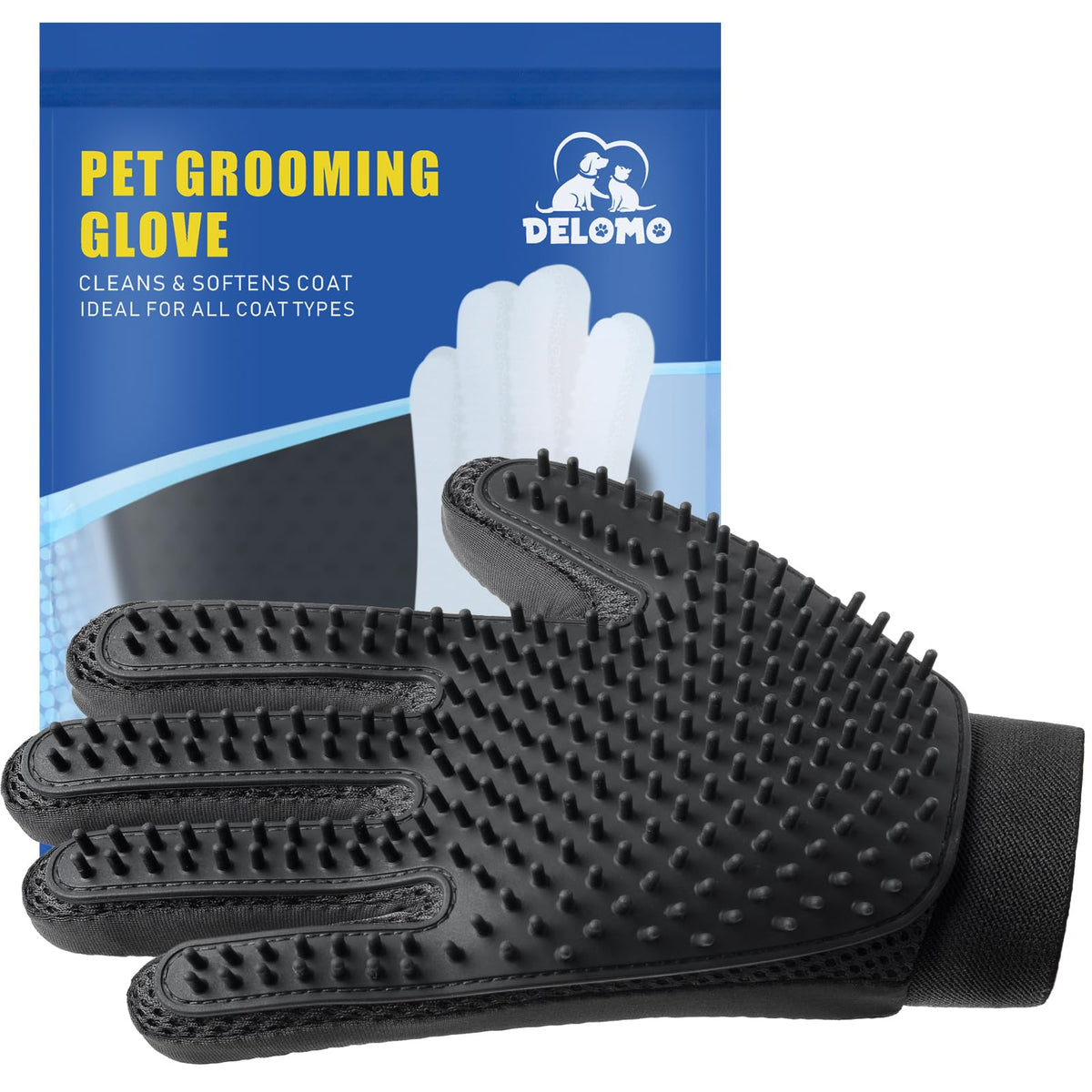 Pet Hair Removal Glove with 255 Silicone Tips for Dogs & Cats, Right Green