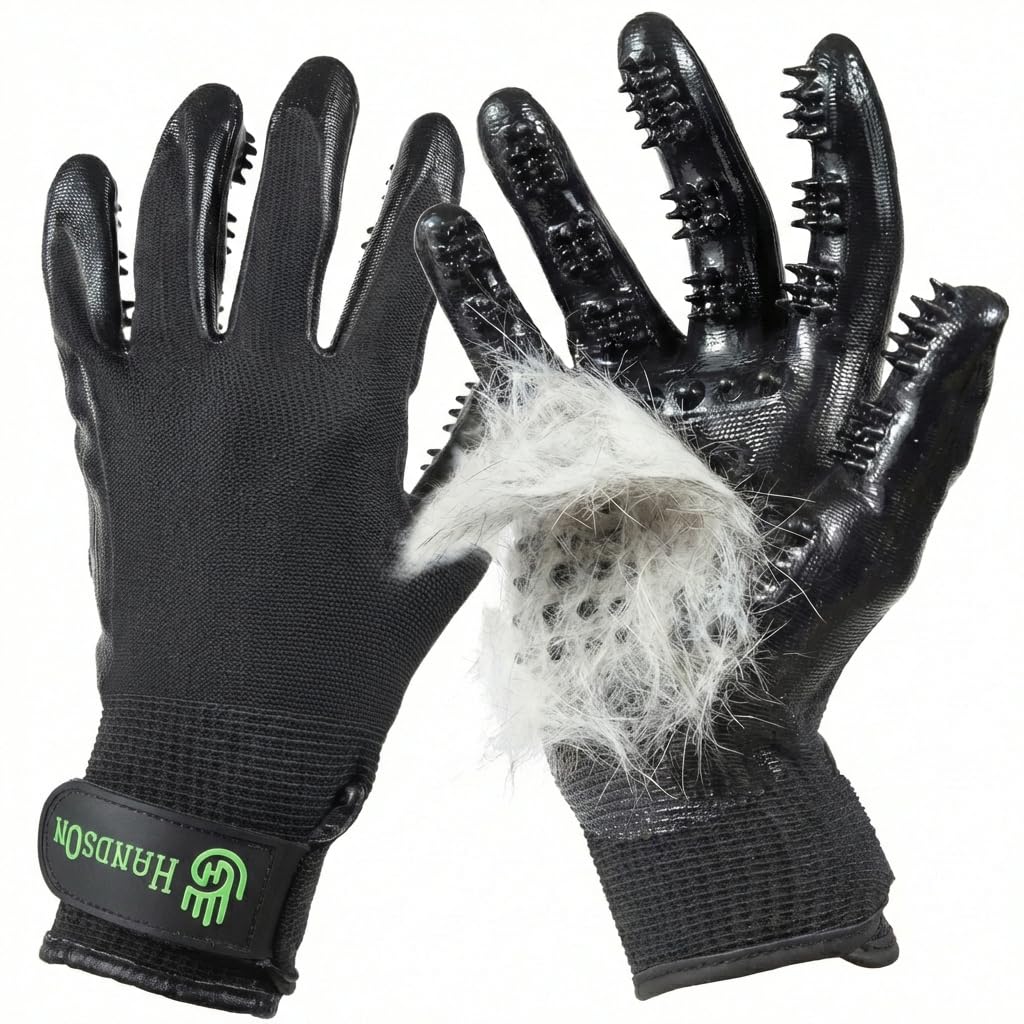 H HANDSON Pet Grooming Gloves - Patented #1 Ranked, Award Winning Shedding, Bathing, & Hair Remover Gloves - Gentle Brush for Cats, Dogs, and Horses (Grey, Large)