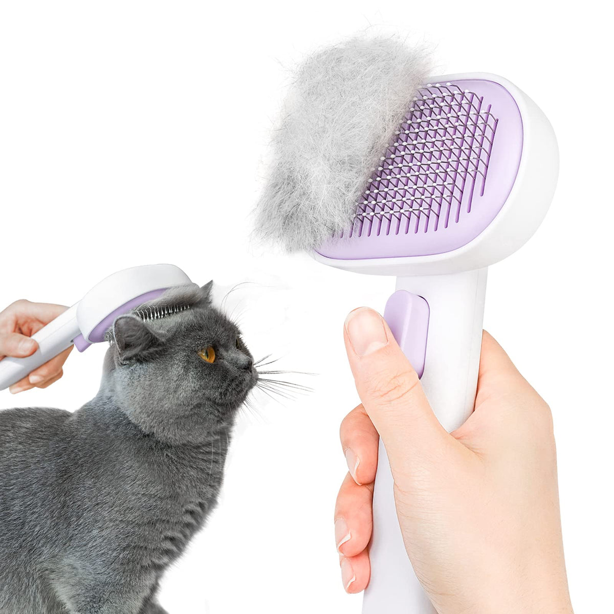aumuca Skin Friendly Self-Cleaning Slicker Brush for Dogs & Cats, Gentle Pet Grooming Tool for Shedding & Deshedding, Efficient Hair Remover for Long & Short Haired Pets