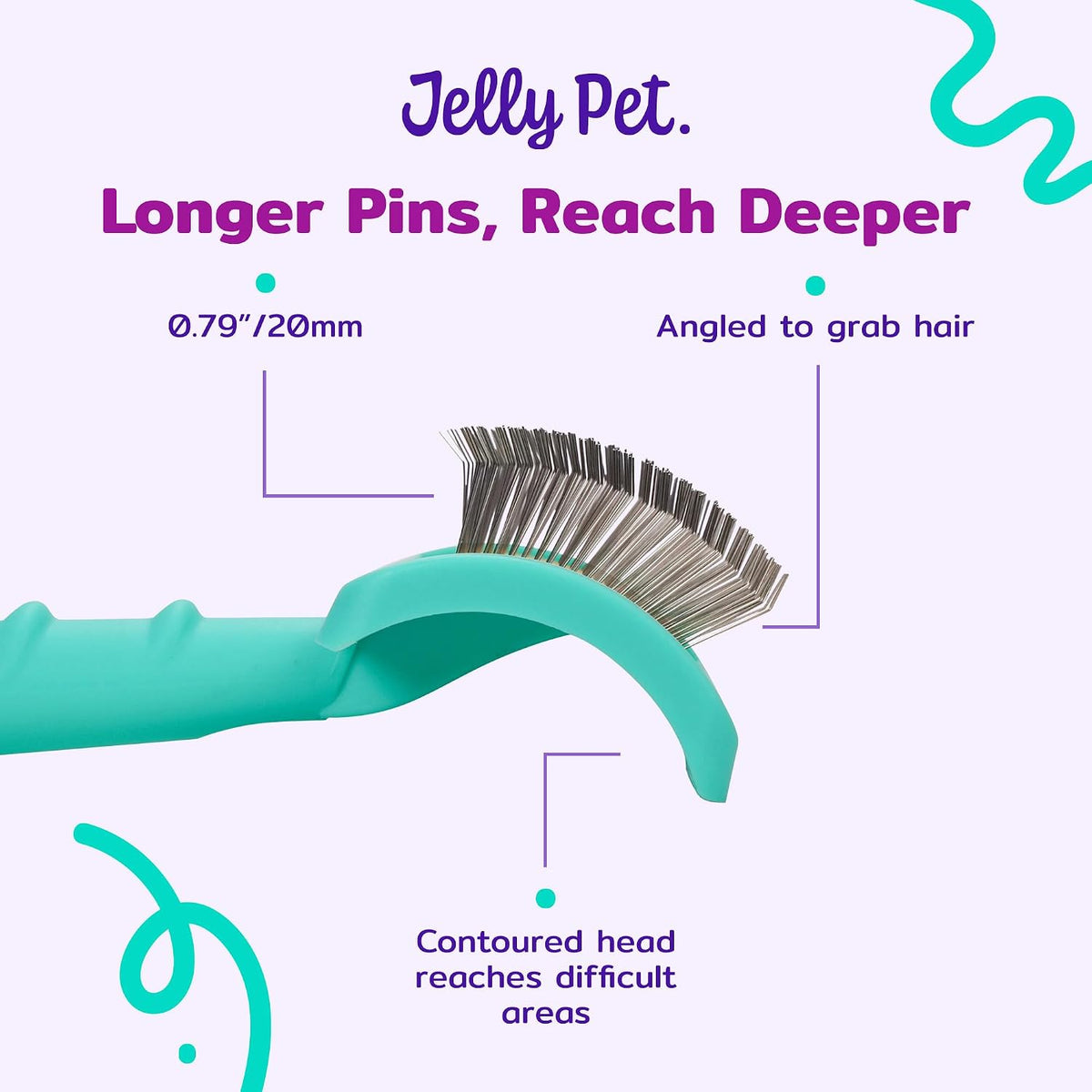 Jelly Pet Universal Slicker Brush for Dogs, Dog Grooming Brush, Remove Tangles and Dead Undercoat, Tuffer Than Tangles, Maltese Shi-Tzu Poodle Bichon, Firm Pins, Teal, Small