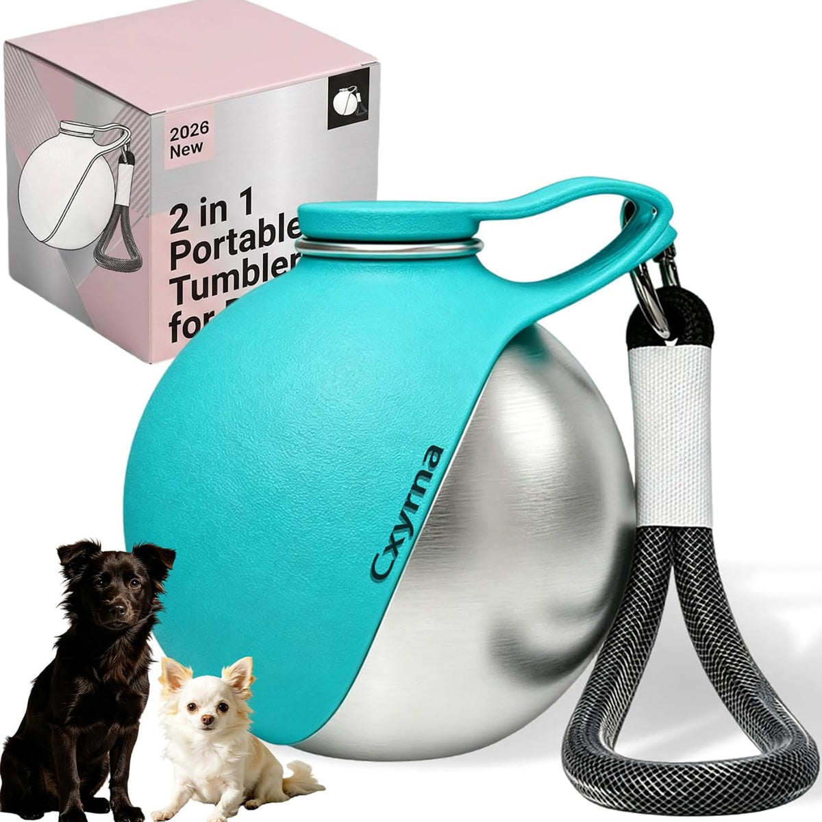 2 in 1 Portable Tumbler for Dogs, 2026 New 10Oz Stainless Steel Dog Water Bottle with Silicone Foldable Bowl, Leak-Proof 2 in 1 Portable Small Dog Water Bottle for Walking, Hiking & Travel (10Oz-Blue)