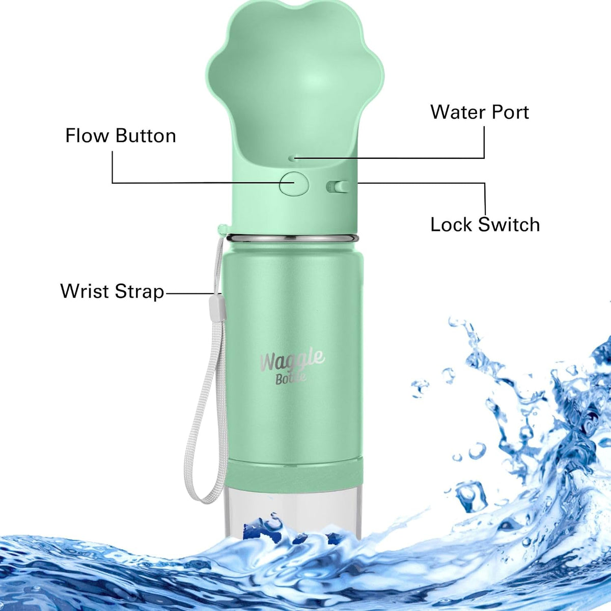 Stainless Steel Dog Travel Water Bottle, Vacuum Insulated Portable Dog Water Dispenser, Drink Cup and Snack Container On The Go, Outdoor Walking, Hiking, Travel (Mint)