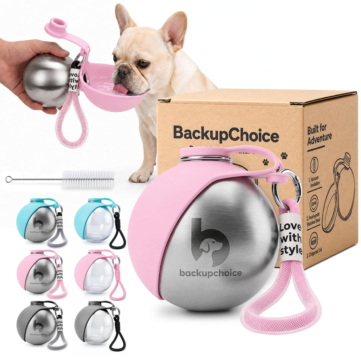 Portable Dog Water Bottle with Silicone Bowl, Travel Water Dispenser for Small Dogs, Walking and Hiking, Light Grey