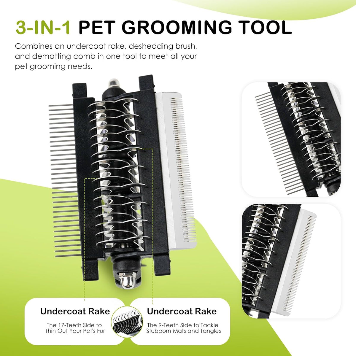 3-IN-1 Pet Brush for Deshedding and Grooming Tool (Green)