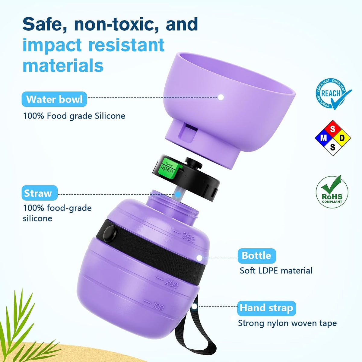 Pecute Portable Dog Water Bottle, 2 in 1 Cat Dog Travel Water Bottle Bowl Leakproof with Double Seal, BPA Free, Lightweight, Pet Small Animal Water Bottel Dispenser for Outdoor Walking Hiking Travels