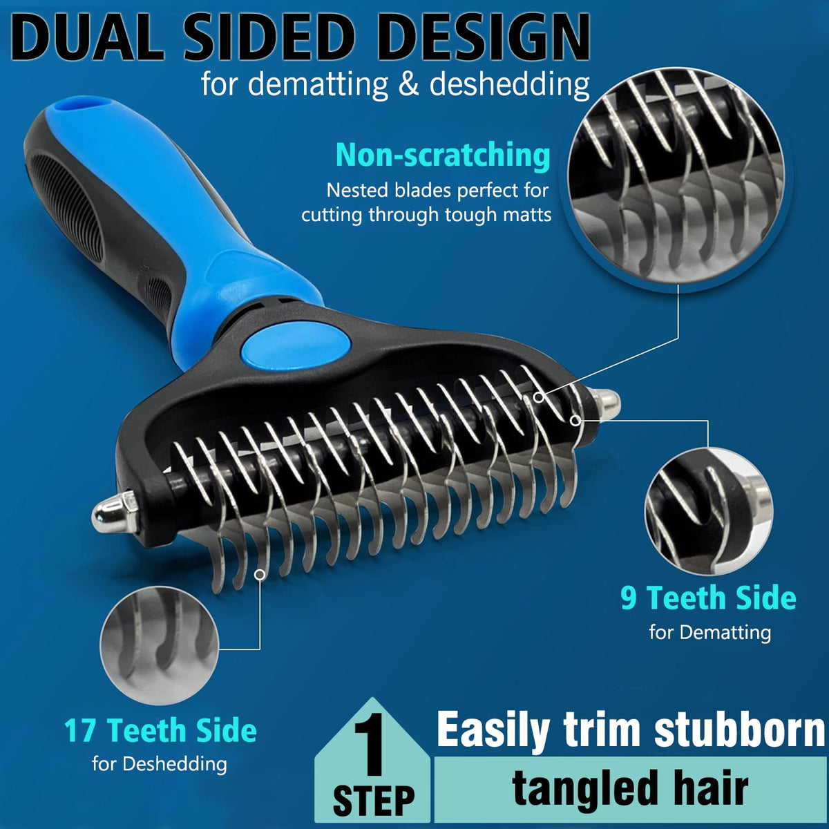 3PCS Dog Grooming Brush - Dog Brush for Shedding Massaging Bathing - Double Sided Shedding, Dematting Undercoat Rake - Self Cleaning Slicker Comb for Dogs and Cats with Long or Short Coats