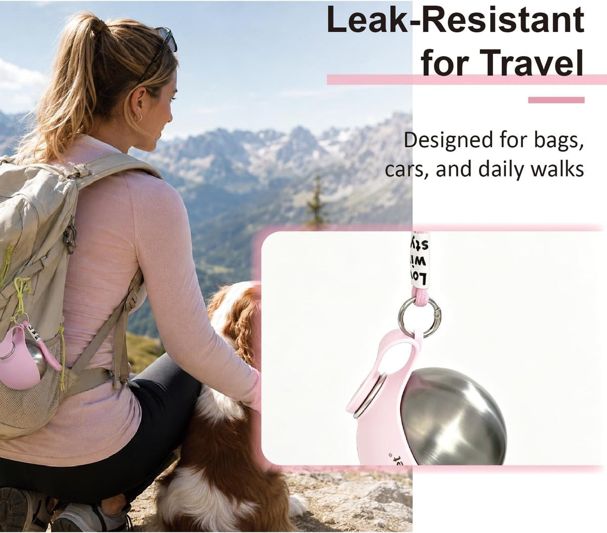ThinkPet Leafsip 285ML Dog Water Bottle, Leak-Proof Portable, Pink