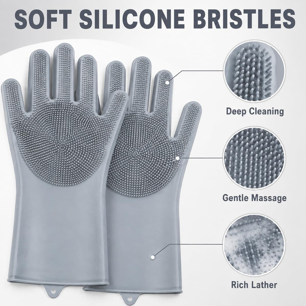 Silicone Cleaning Gloves,1 Pair Reusable Gloves Bristles for Dishwashing
