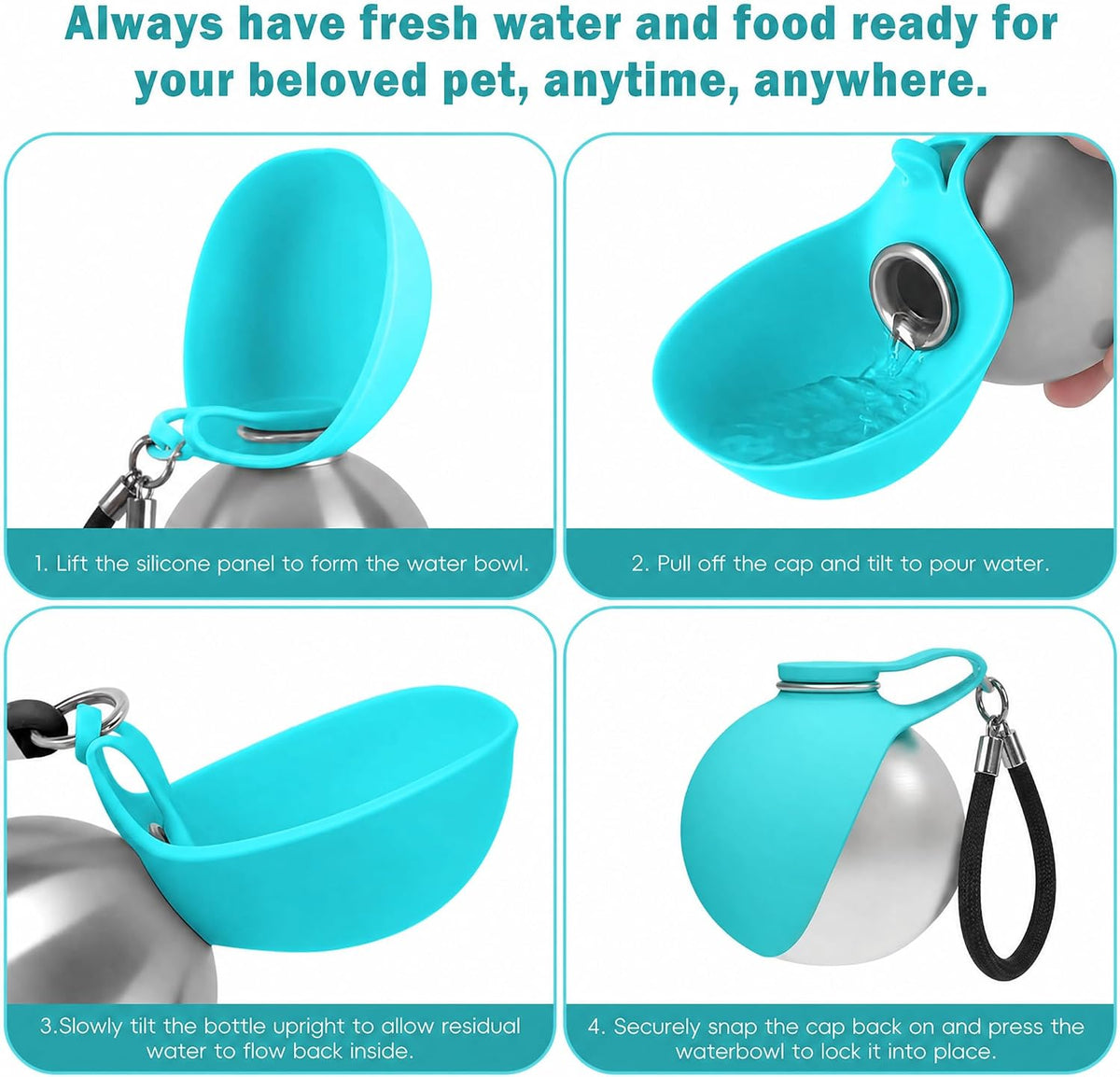 2-in-1 Portable Dog Water Bottle with Bowl, 10oz Leak-Proof Stainless Steel Pet Travel Water Dispenser for Small Dogs & Puppy, No-Spill Design for Walking, Hiking (Blue A)