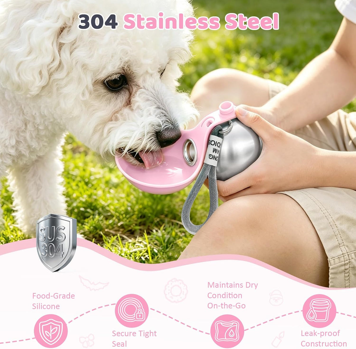2 in 1 Portable Tumbler for Dogs,Portable Dog Water Ball(Pair with Halloween stickers DIY),10Oz Stainless Steel Dog Water Bottle with Silicone Foldable Bowl,Portable Small Dog Water Bottle for Walking