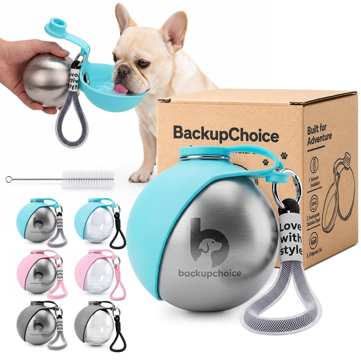 Portable Dog Water Bottle with Silicone Bowl, Travel Water Dispenser for Small Dogs, Walking and Hiking, Light Grey
