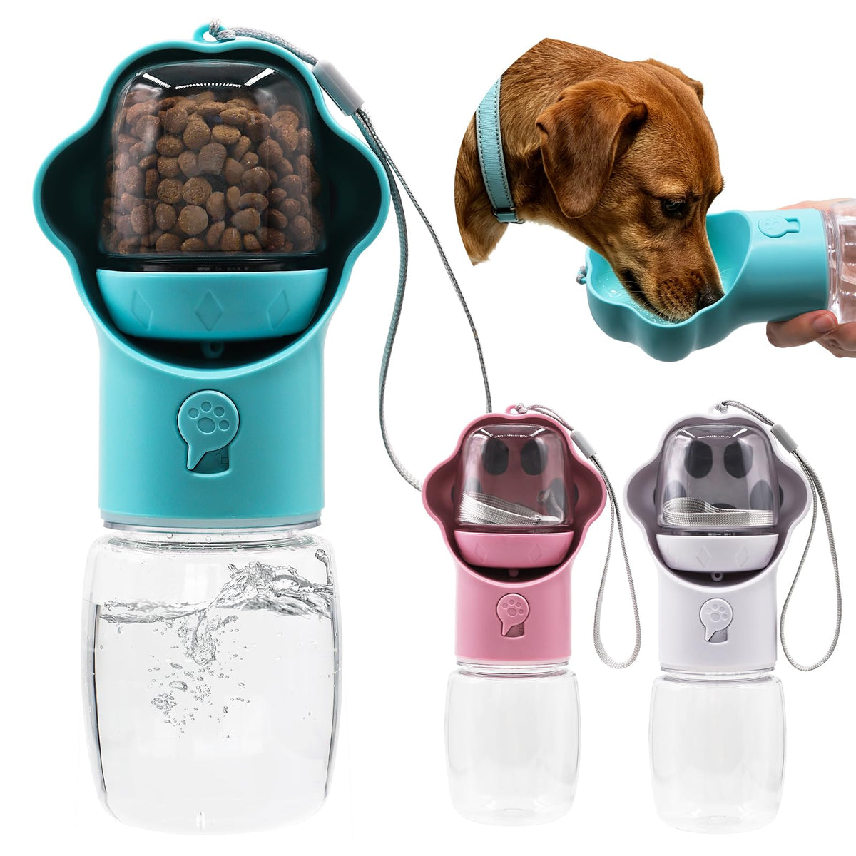 Dog Water Bottle with Food Container, Portable Pet Dispenser, Leak Proof, Hiking, Puppy Travel, Outdoor Activities(11.16 fl.oz/330ml, Blue)