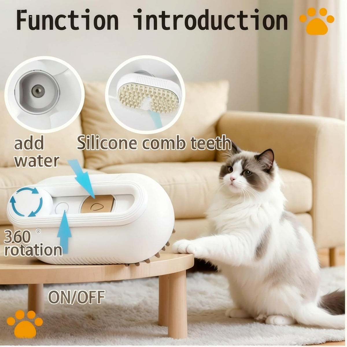 CealumVita Deshedding Glove and Cat Steam Brush,cat grooming set,pet hair removal tool ,with Massage for Dogs and Cats Grooming (Beige spray cmb+gloves-1pair)