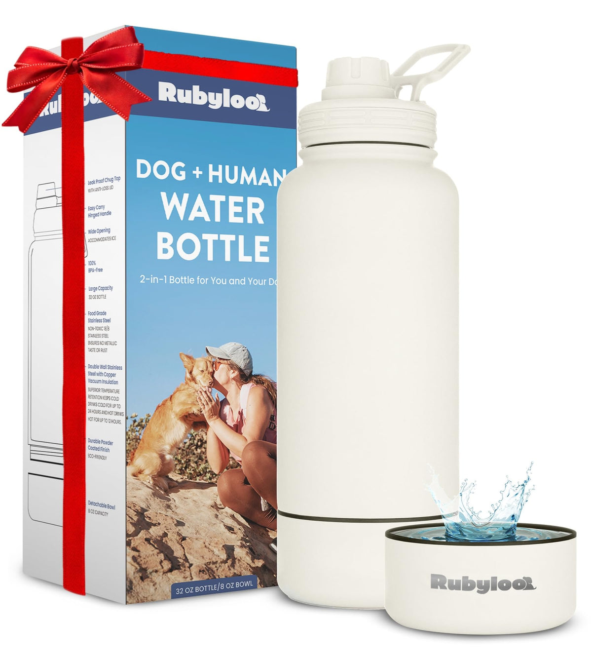 Rubyloo Dog Water Bottle w/Detachable Bowl for Dog Lovers, Life is Better