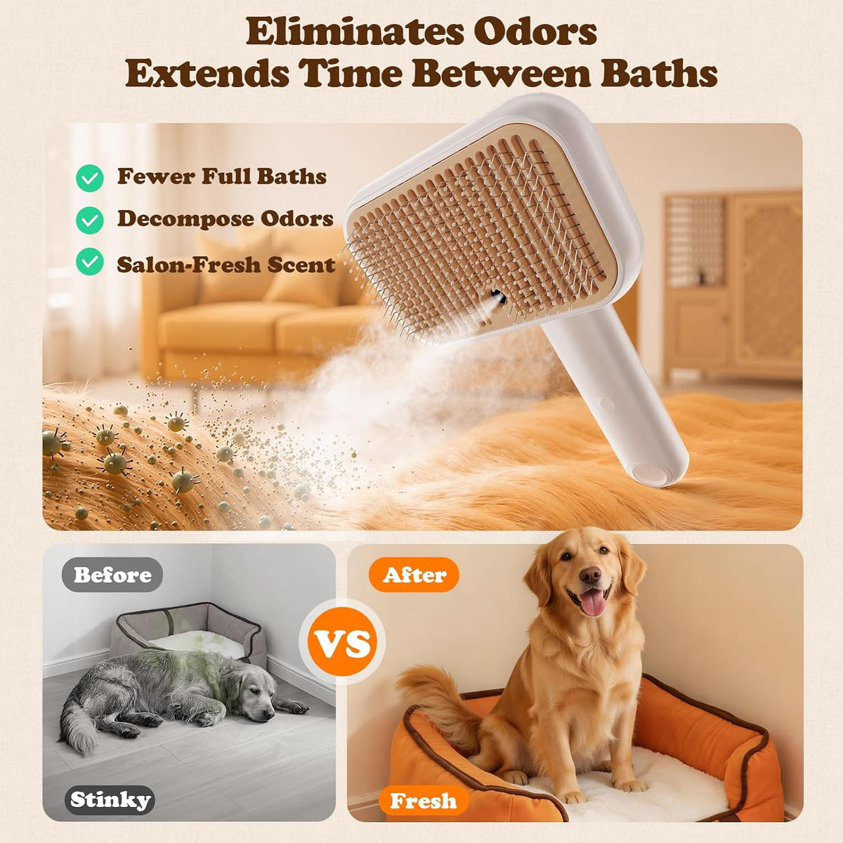 Rorhxia Cat & Dog Steam Brush for Shedding Deshedding with Self-Cleaning
