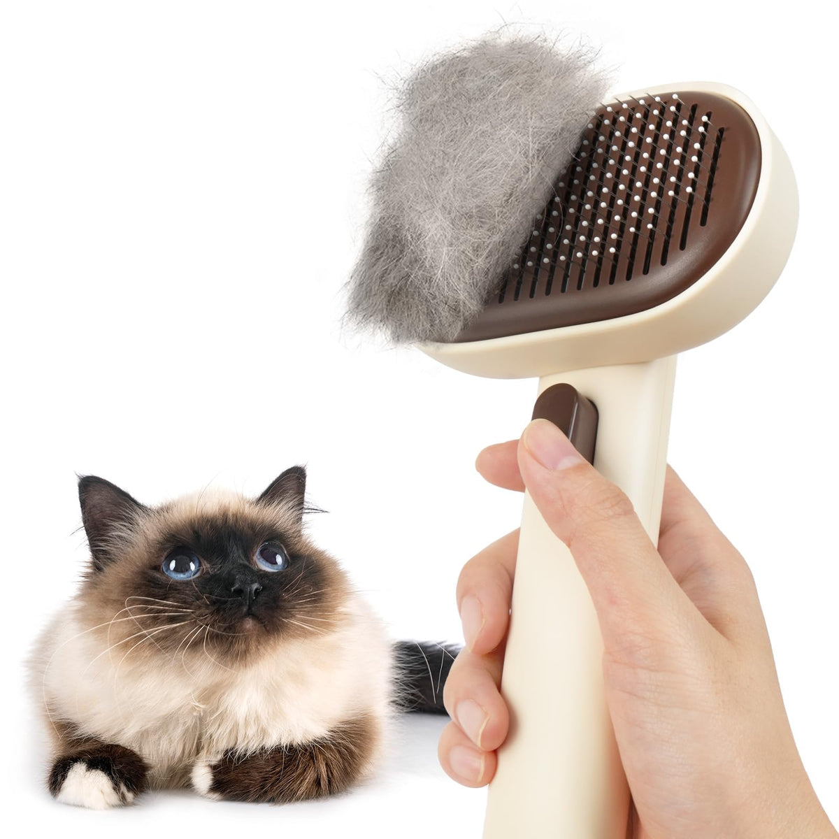 aumuca Skin Friendly Self-Cleaning Slicker Brush for Dogs & Cats, Gentle Pet Grooming Tool for Shedding & Deshedding, Efficient Hair Remover for Long & Short Haired Pets