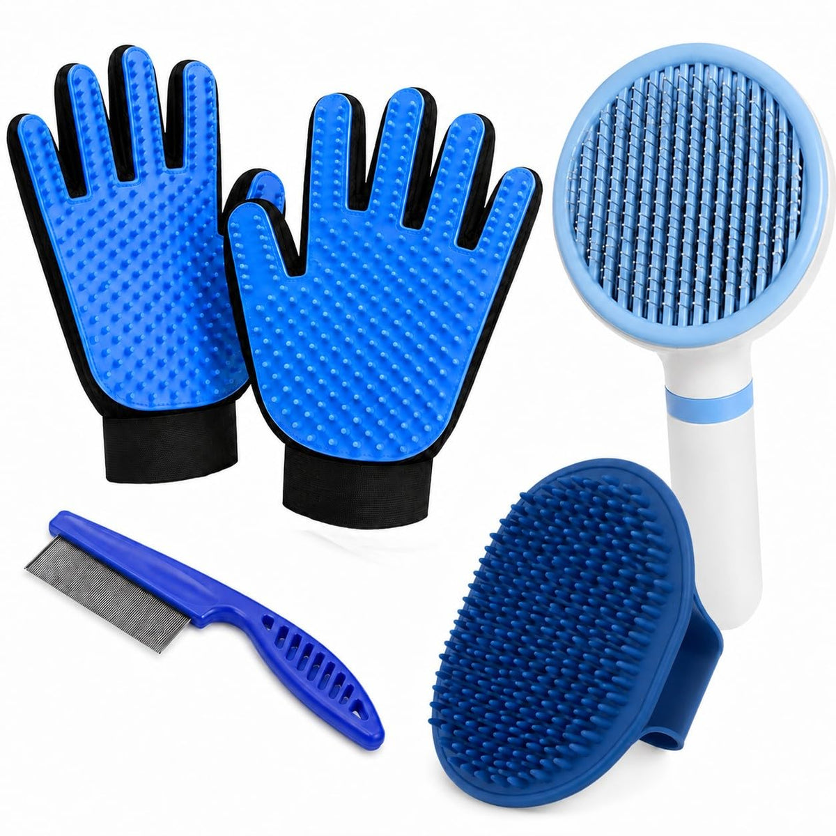 NVNAN 5-Piece Dog Grooming Brush Set with Grooming Gloves