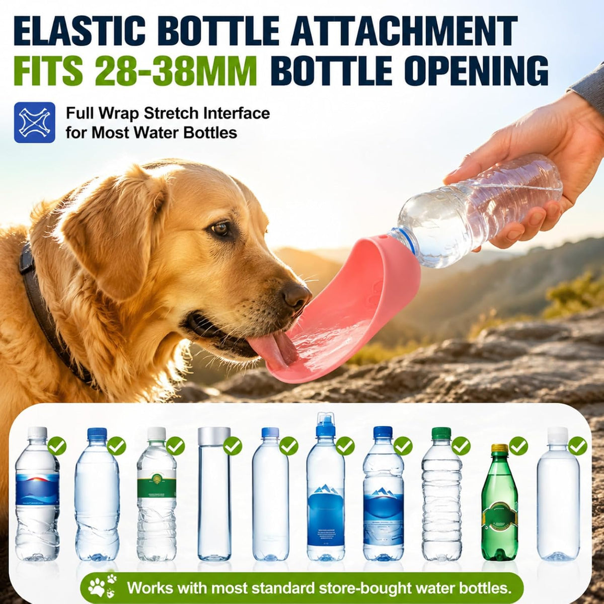2Pcs Portable Dog Water Bottle Dispenser, Foldable Silicone Attachment