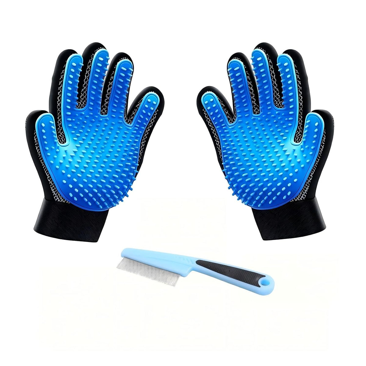 2-Piece Pet Grooming Set, Deshedding Gloves & Comb for Dogs Cats