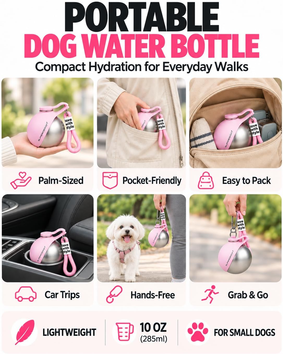 Portable Dog Water Bottle with Collapsible Bowl for Small Dogs & Puppy