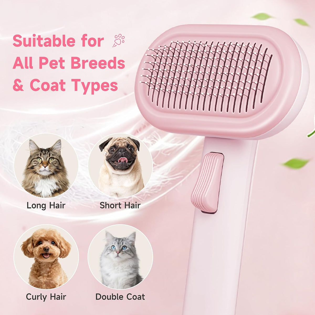Cat Brush for Shedding, Grooming Comb for Shedding for Dog Kitten Massage Removes Loose Fur, Smooth & Detangling, Cat & Dog Grooming Brush for Short to Medium Length Fur Haired Pets, Pink