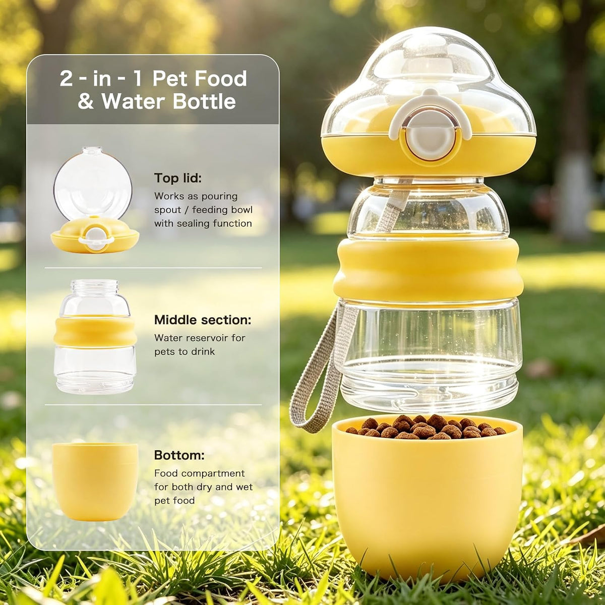 Dog Water Bottle for Walking with Food Container, Leakproof Travel Cup