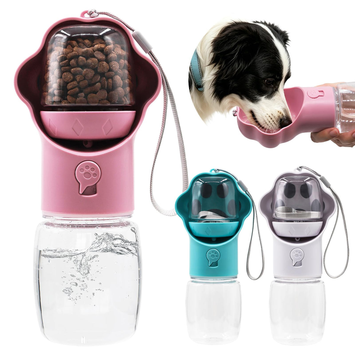 Dog Water Bottle with Food Container, Portable Pet Dispenser, Leak Proof, Hiking, Puppy Travel, Outdoor Activities(11.16 fl.oz/330ml, Blue)
