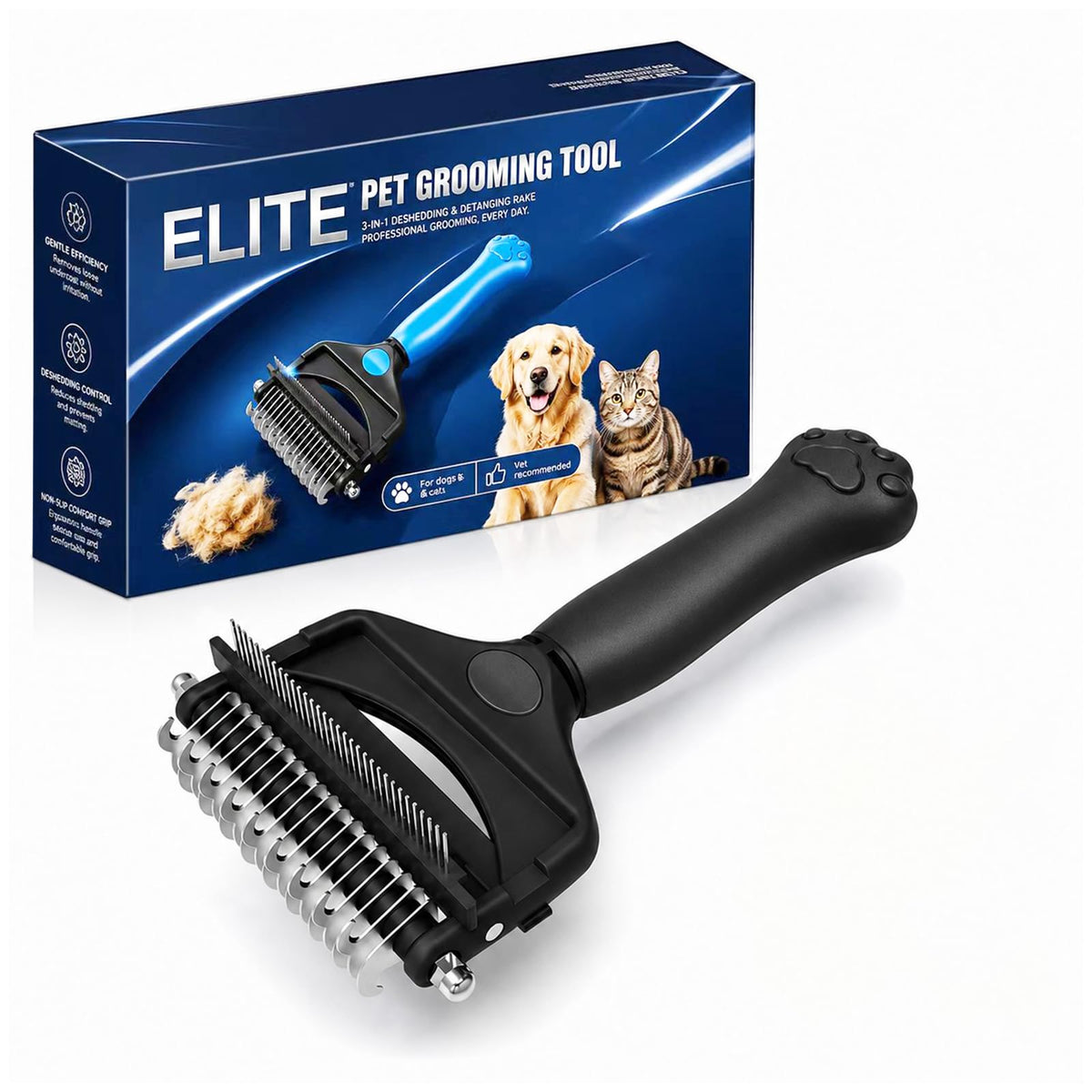 Deshedding Dog Brush,3-in-1 Undercoat Rake for Dogs (Blue)