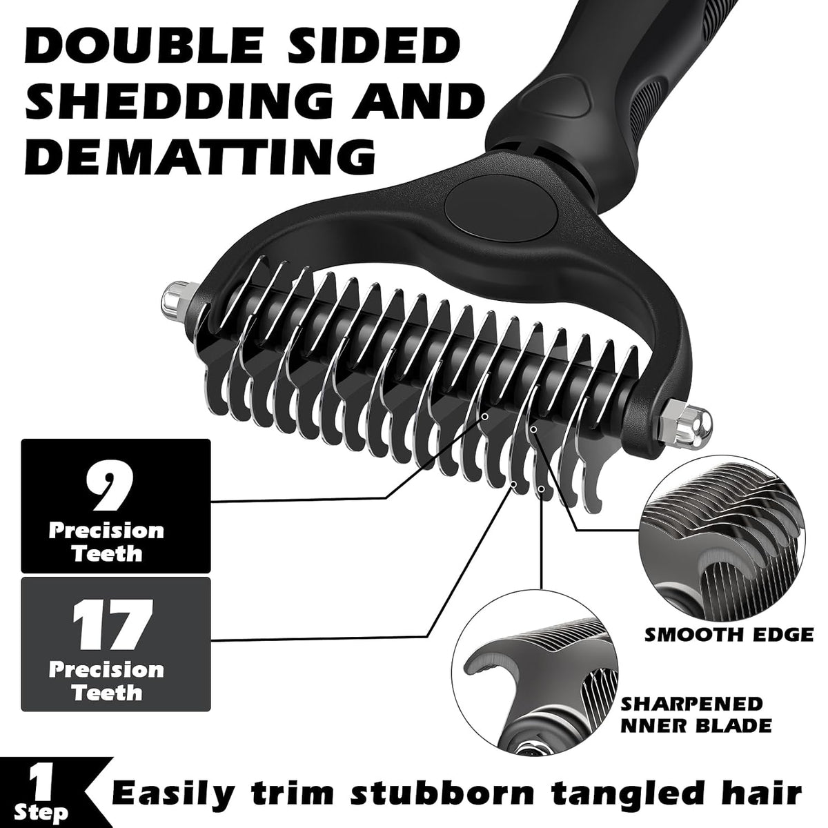 Professional 3PCS Self Cleaning Slicker Brush & Pet Grooming Rake & Flea Comb for Dogs,Cats and Horses | Double-Sided Dematting Comb & Skin Friendly Deshedding Grooming Tool | Pet Supplies